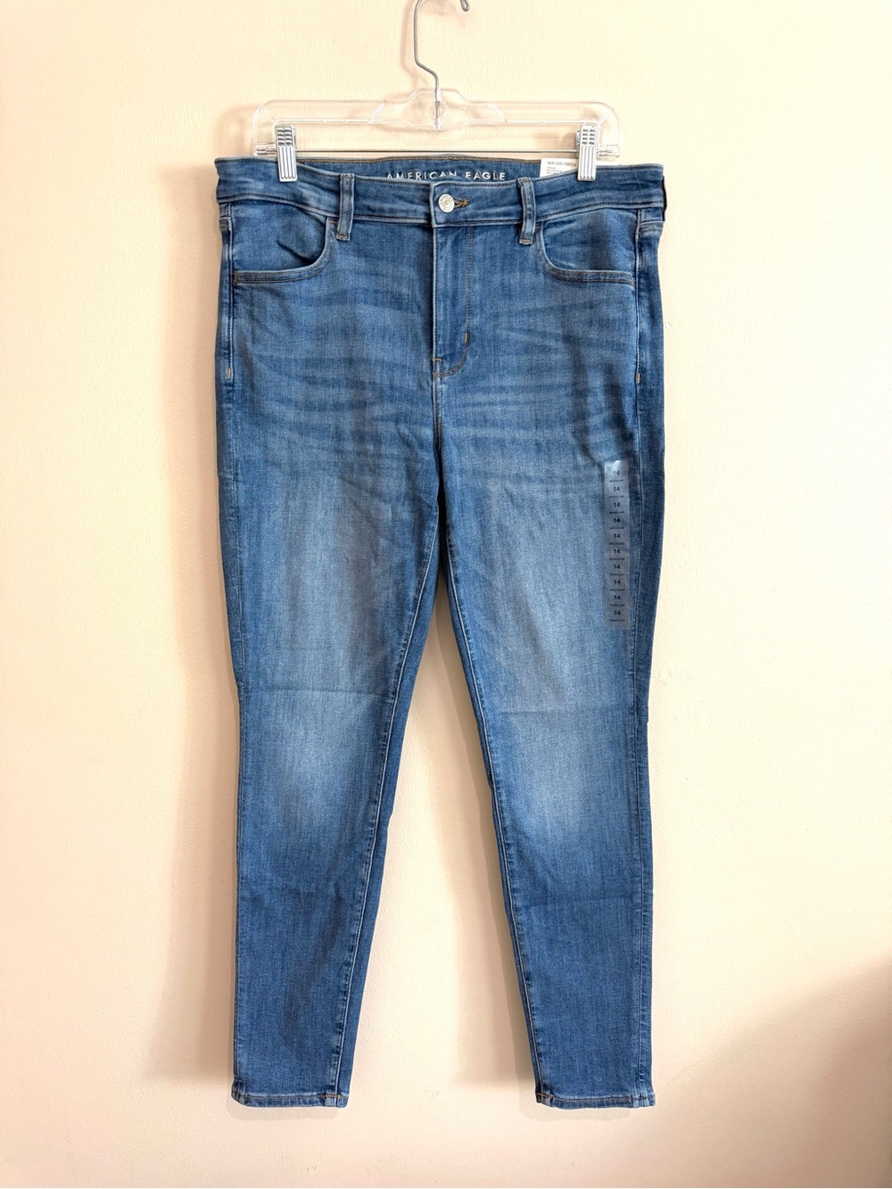 NWT American Eagle Next Level Stretch Jegging Medium Wash Low Rise Jeans Sz 14
